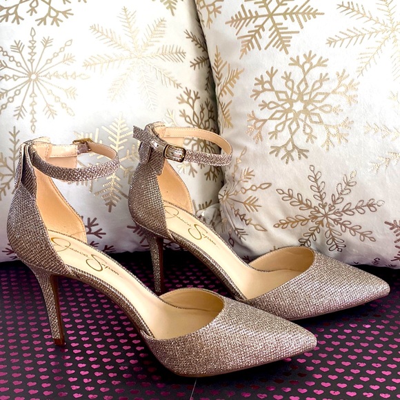 Jessica Simpson 'Lana' 3-1/2" Glittery ‘Bling’ Strappy Heels w/ Bows, Size 9.5” - Picture 13 of 16